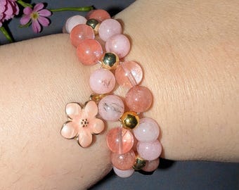 Cherry Blossom Handmade Gemstone Beaded Bracelet Inspired by the Kacey Musgraves Song