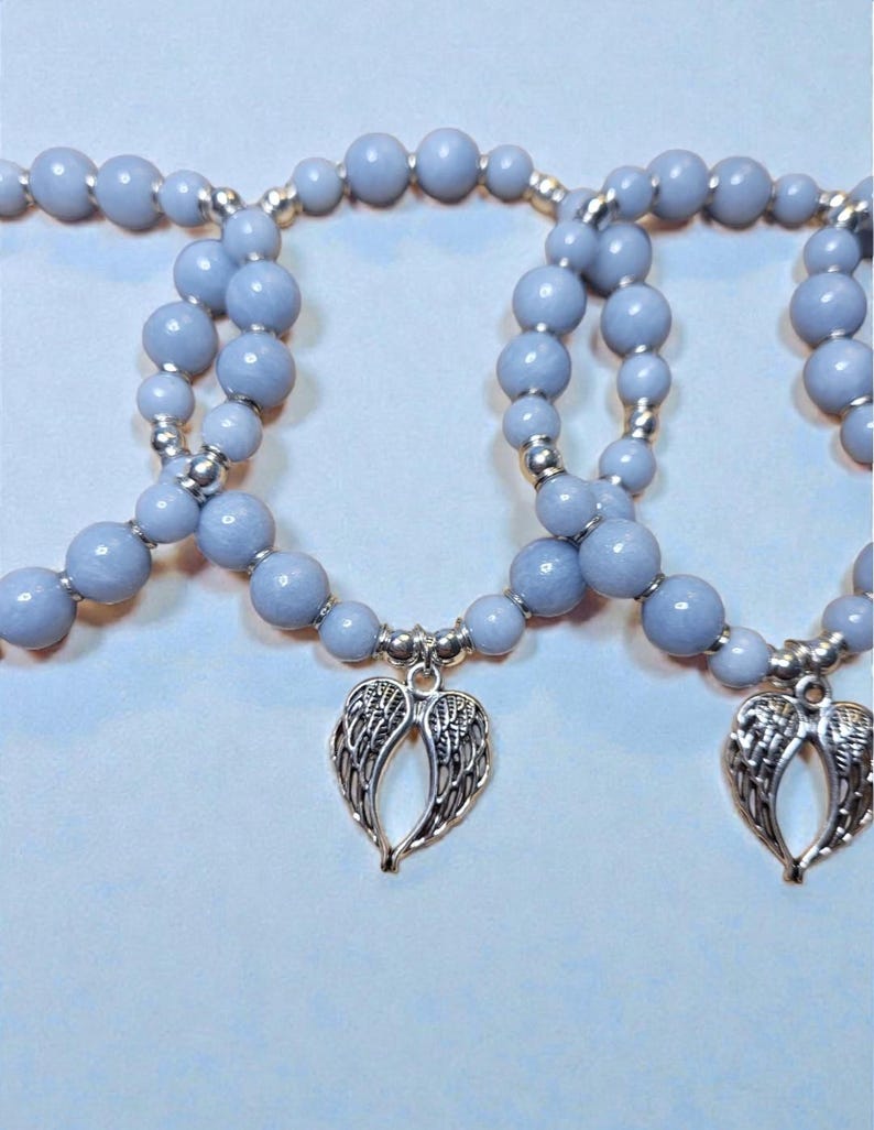 Angel: Angelite Beaded Bracelet with Silver Angel Wing Charm image 7