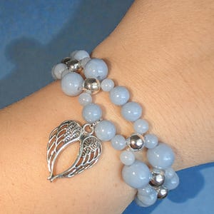Angel: Angelite Beaded Bracelet with Silver Angel Wing Charm image 9