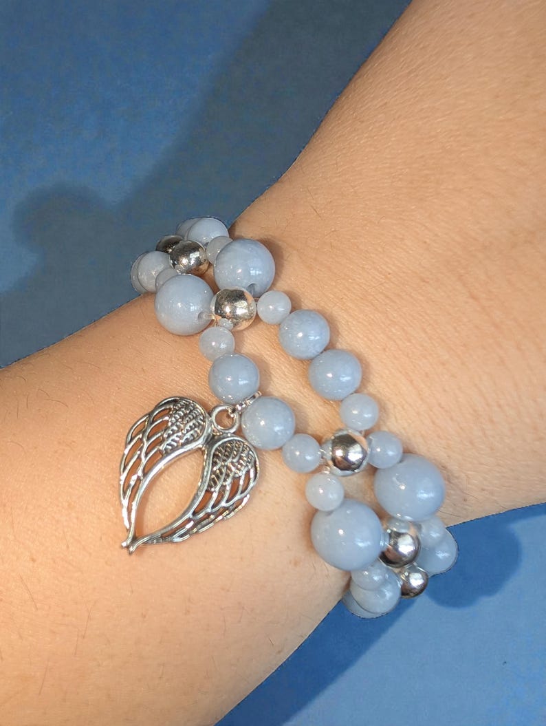 Angel: Angelite Beaded Bracelet with Silver Angel Wing Charm image 9