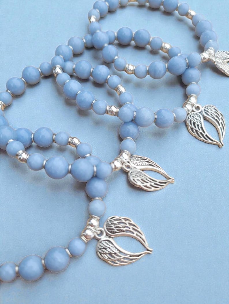 Angel: Angelite Beaded Bracelet with Silver Angel Wing Charm image 8