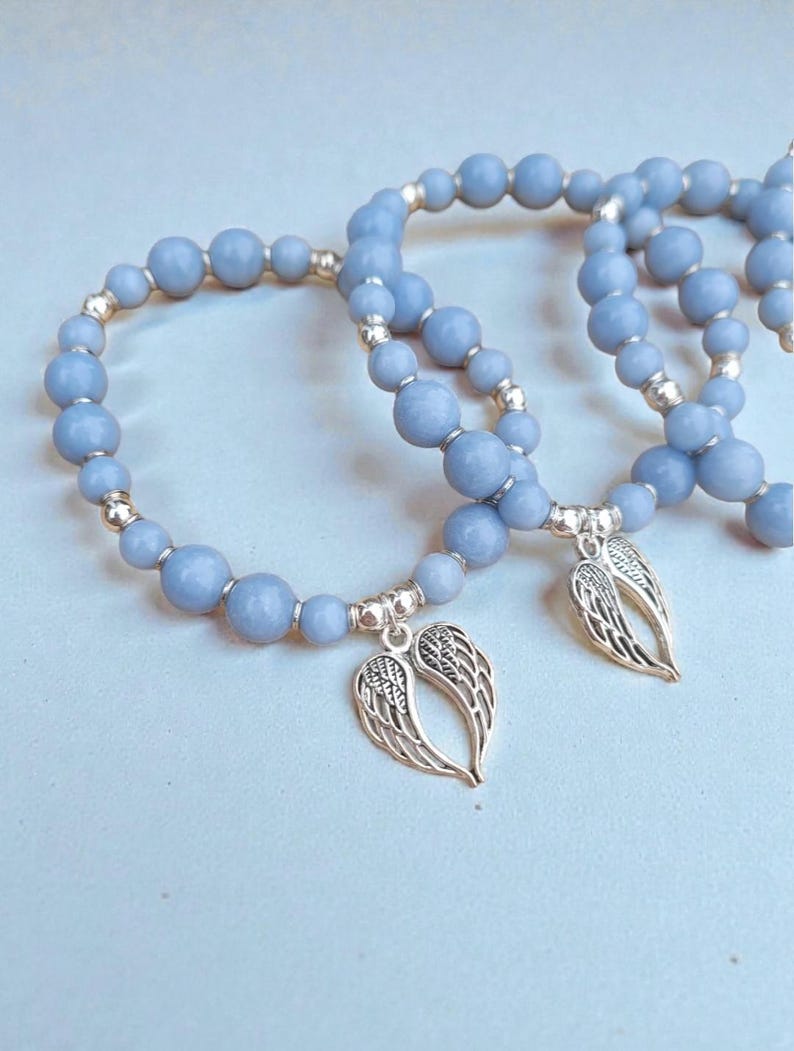 Angel: Angelite Beaded Bracelet with Silver Angel Wing Charm image 5