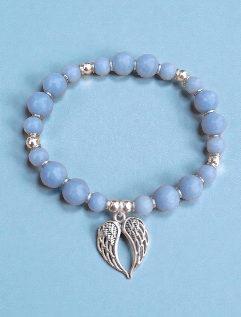 Angel: Angelite Beaded Bracelet with Silver Angel Wing Charm image 4