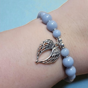 Angel: Angelite Beaded Bracelet with Silver Angel Wing Charm image 1