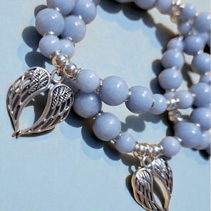 Angel: Angelite Beaded Bracelet with Silver Angel Wing Charm image 6