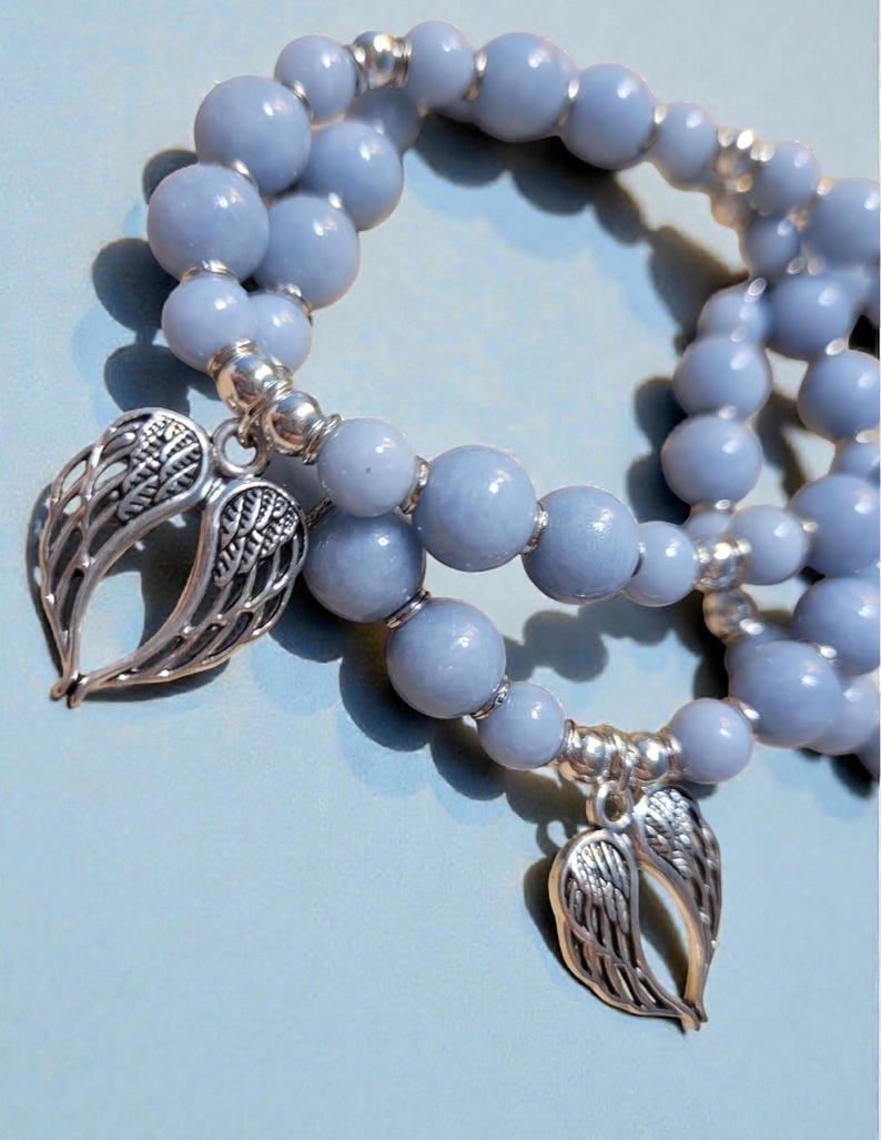 Angel: Angelite Beaded Bracelet with Silver Angel Wing Charm image 6