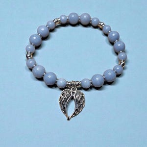 Angel: Angelite Beaded Bracelet with Silver Angel Wing Charm image 3