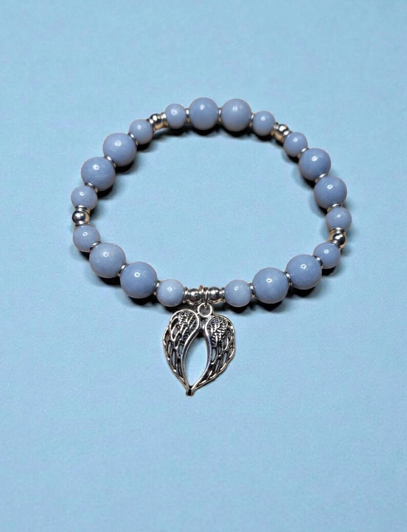 Angel: Angelite Beaded Bracelet with Silver Angel Wing Charm image 3