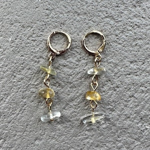 Gold Plated or Sterling Silver Plated Citrine Crystal Huggie Hoop Dangle Earrings, Everyday Earrings, Gold Hoops, Huggie Hoops