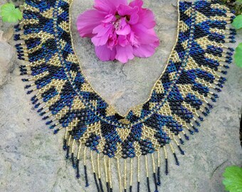 Handmade Huichol Beaded Necklace, Seed Bead Necklace, Festival Jewelry, Geometric Beadwork
