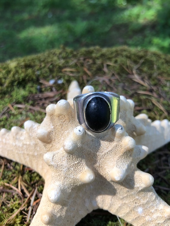 gift for her grounding retro ring boho jewelry oval shape healing stones Thick and Chunky Black Stone Ring