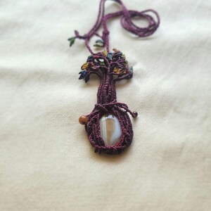 Macrame Tree of Life Agate Pendant, Handmade Necklace, Spiritual Jewelry, Healing Gemstone, Festival Necklace, Purple, Forest Jewelry