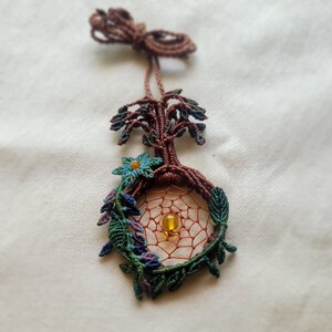 Macrame Tree of Life Dreamcatcher Pendant, Handmade Necklace, Flower, Forest Necklace, Spiritual Jewelry, Earthy Jewelry, Festival Necklace
