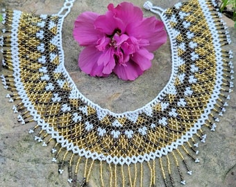 Handmade Huichol Beaded Necklace, Seed Bead Necklace, Festival Jewelry, Geometric Beadwork