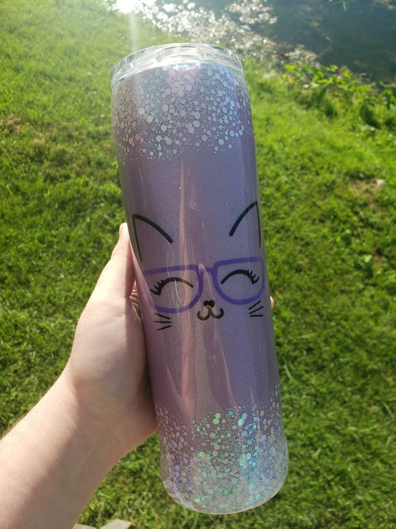 Nerdy Kitten Tumbler Nerdy Cat Cat with Glasses Cup Cat Tumbler