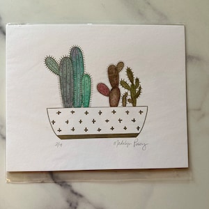 Cactus Family -Letterpress & Watercolor Print