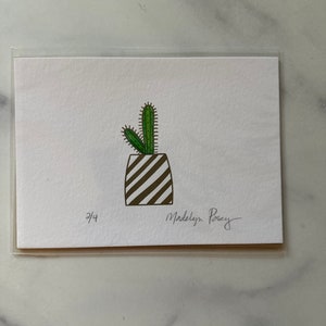Cactus dans un pot à rayures - Impression typographique et aquarelle
