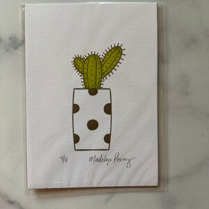 Cactus in a polka dot Pot-Letterpress & Watercolor Print