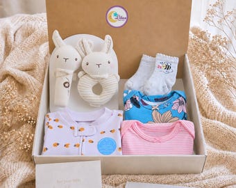 Baby Girl Newborn Gift Box, Carter's Ladybug Sleep and Play Pajama, New Born Girl Set with Long Sleeve Bodysuits and Bunny Rattle Toy