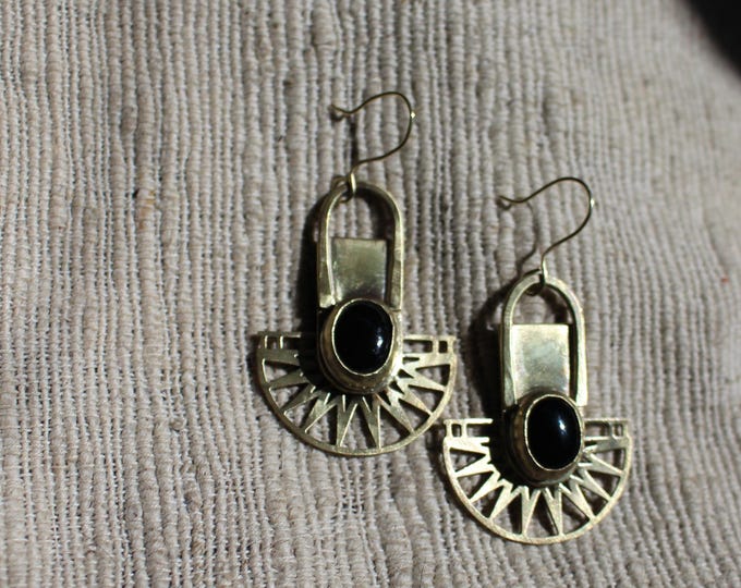 Onyx + Brass Earrings