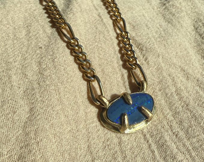 Australian Opal Doublet set in Brass on heavy duty vintage brass chain