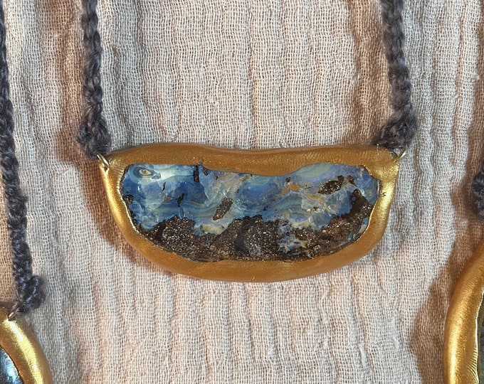 Boulder Opal Sculpted Double Sided Necklace on hand woven chord