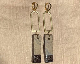 Handmade Marbled Clay and Brass Portal Earrings