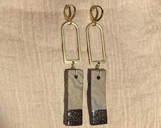 Handmade Marbled Clay and Brass Portal Earrings