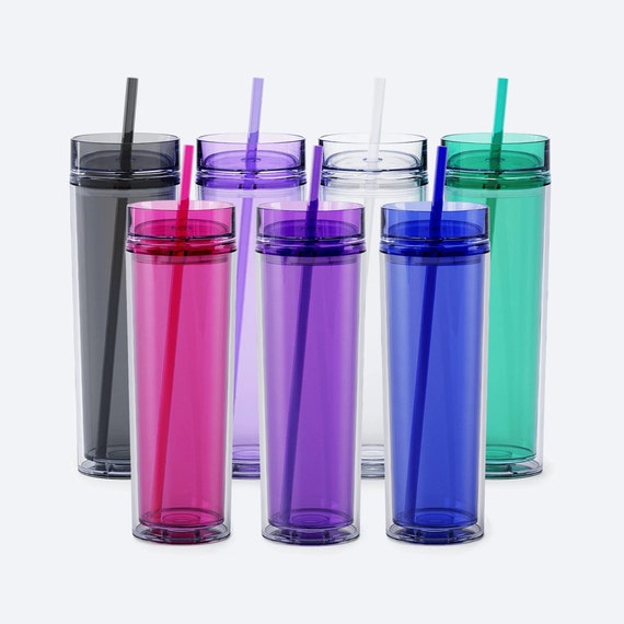 16 oz Skinny Double Wall Acrylic Tumbler with Lid and Straw