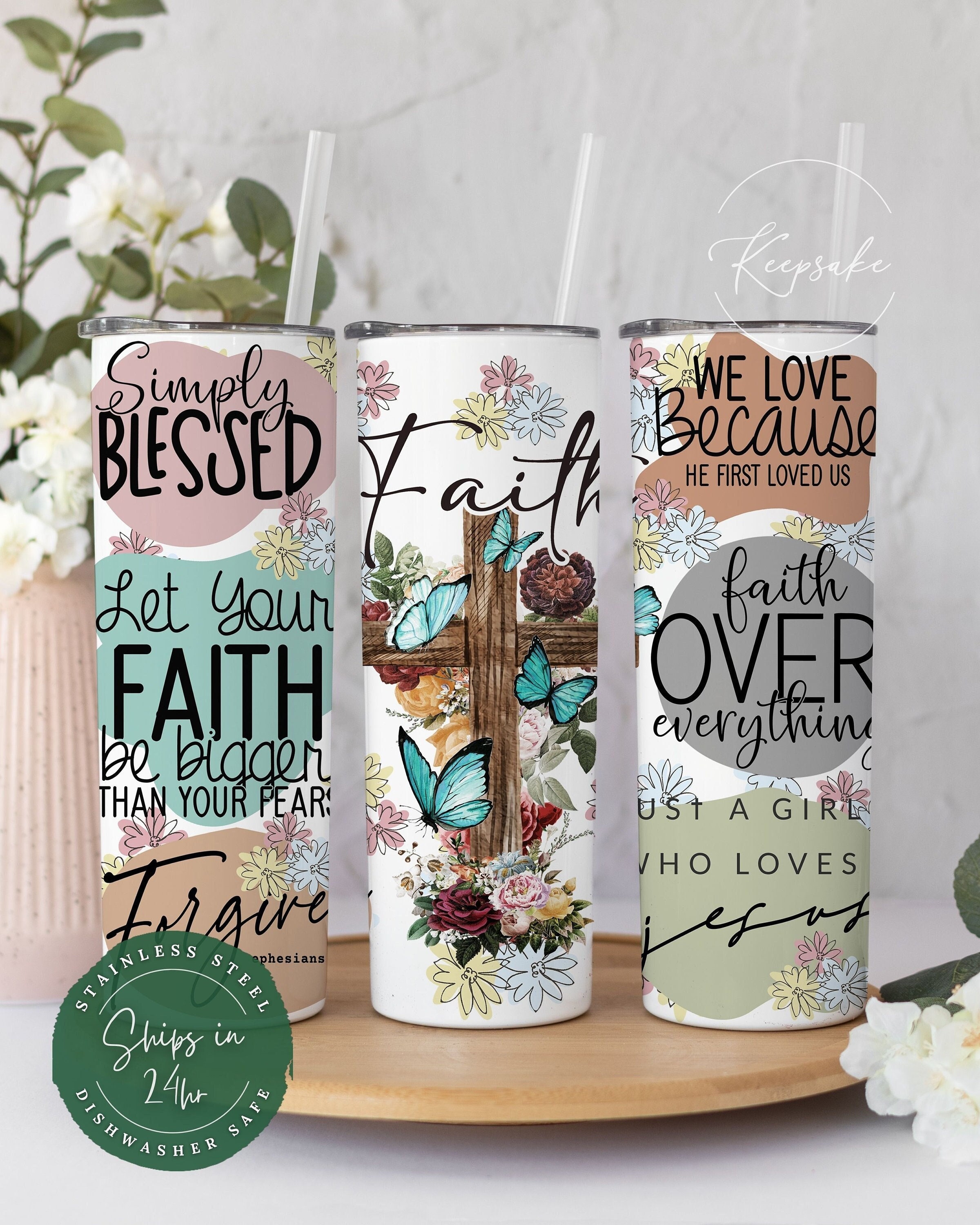 Easter Faith with Cross Religious 20 oz insulated tumbler with lid