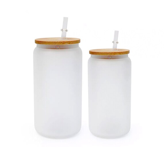 Frosted Glass Sublimation Jar Comes With Bamboo Wood Lid and Etsy