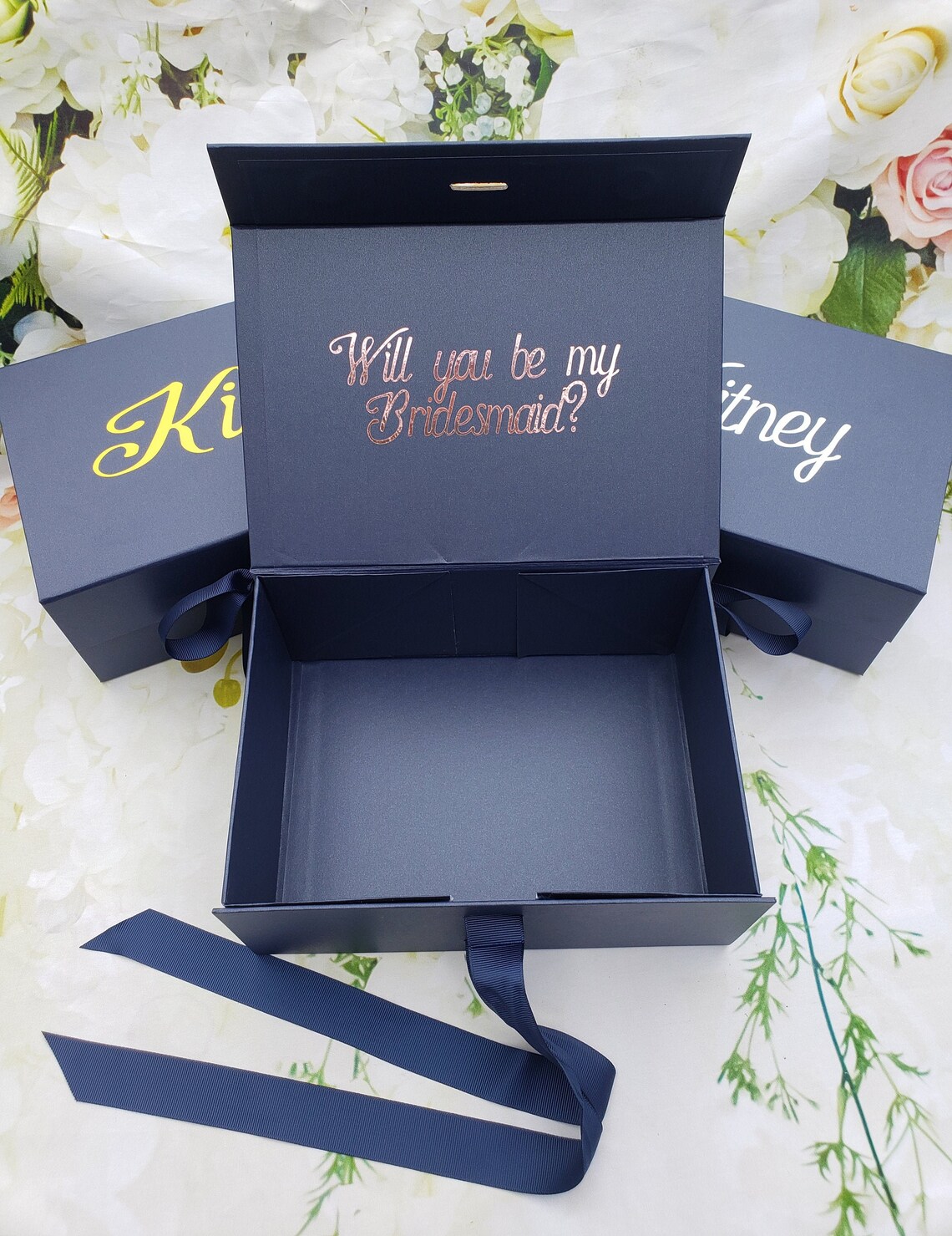 Personalized CATCH gift box with bow in Navy Etsy