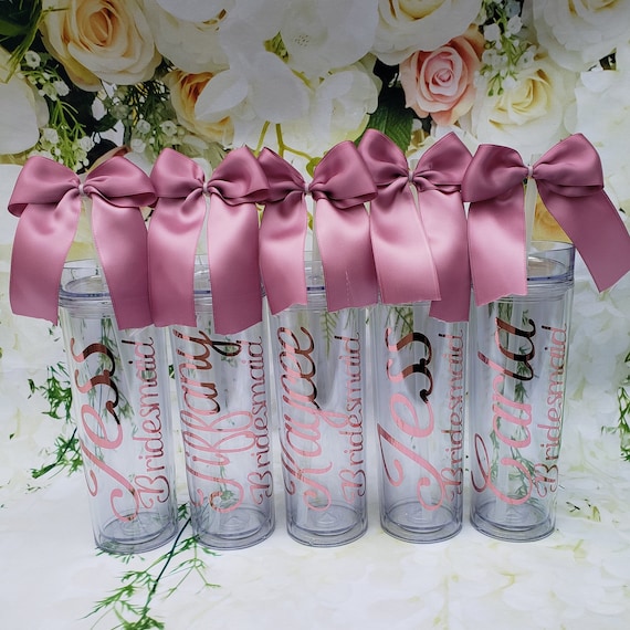 Custom Tumbler with straw  and bow, bridesmaid gift, bridesmaid tumbler, mother of bride, flower girl, sorority, cheerleader, teacher, nurse