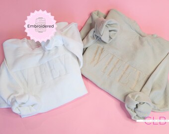 Embroidered WIFEY Crewneck, Engagement Sweatshirt, Wifey Sweatshirt Embroidered, Wifey Top, Wifey Jumper, Wifey Sweater, Mrs Pullover