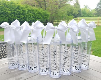 Personalized bridesmaid tumbler with straw and bow, wedding favor, wedding gift, bride, bridal bachelorette party, bridesmaid proposal