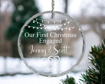 Our First Christmas Engaged, First Christmas Ornament, Personalized Keepsake, Crystal Ornament, Couples Ornament