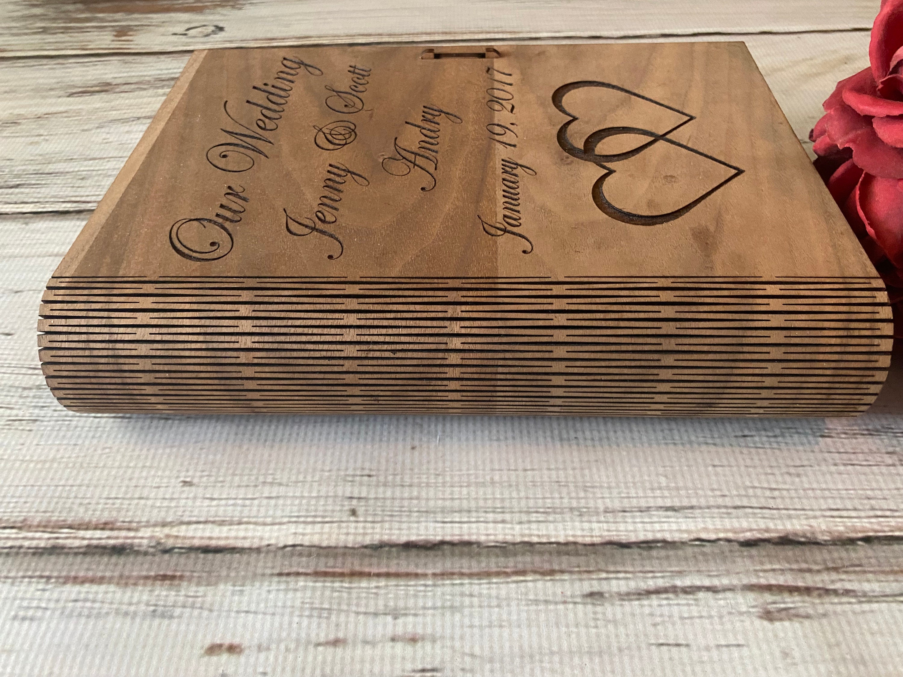 Living Hinge Book, Wooden Photo Book, Wedding Keepsake Book, Personalized Wedding Book, Living