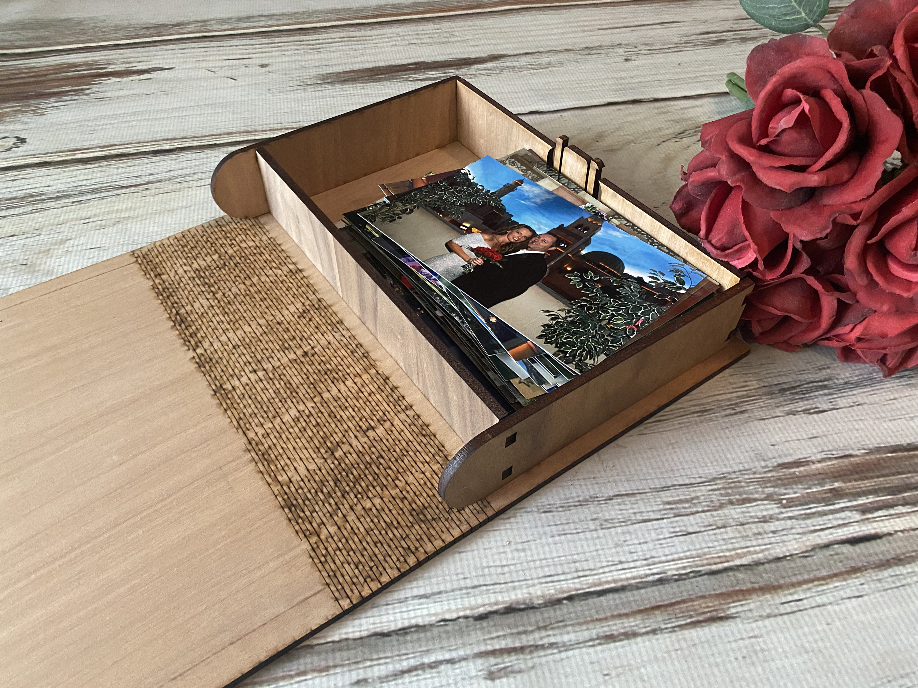 Living Hinge Book, Wooden Photo Book, Wedding Keepsake Book, Personalized Wedding Book, Living