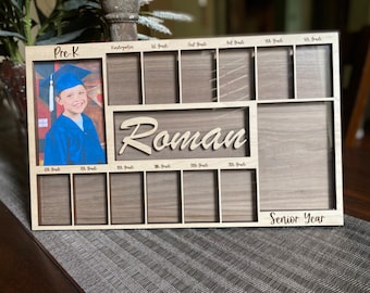 Personalized School Years Photo Frame: Walnut & Maple Wood