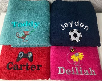Personalised Embroidered Bath Towels/Bath Sheets: 650 gms Towels, Choose A Design, Add any name, Bath Towels and Bath Sheets