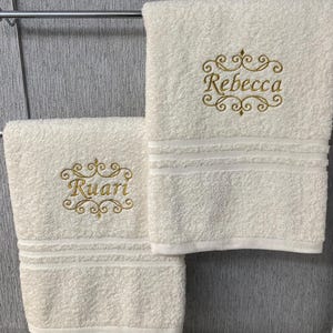 Personalised Monogram Towels: Embroidered Scroll Design, 600 gms Towels, All Sizes, Any Name