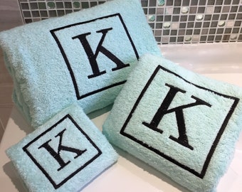 Personalised Towels, Monogram Square, Facecloths, Hand Towels and Bath Towels and Towel Sets