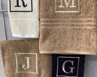 Personalised Monogram Towel: Embroidered 500 GMS Cotton Towels, Square Monogram Design