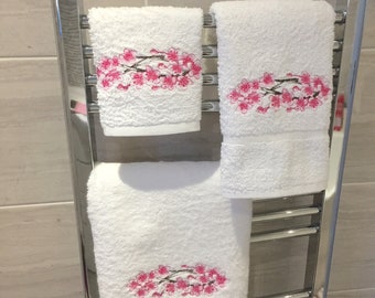 Personalised and Embroidered Luxury Towels, Delicate Blossom Branch Design, Blossom Tree, Cherry Blossom Facecloths, Hand and Bath Towels