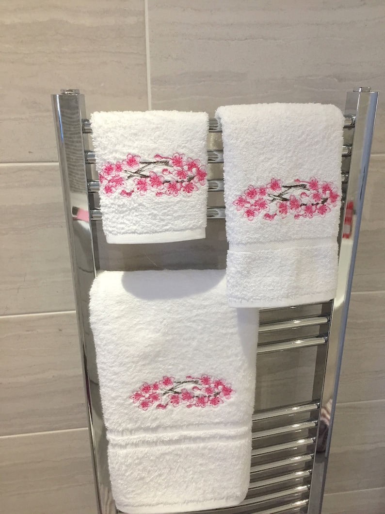 Personalised and Embroidered Luxury Towels, Delicate Blossom Branch Design, Blossom Tree, Cherry Blossom Facecloths, Hand and Bath Towels 