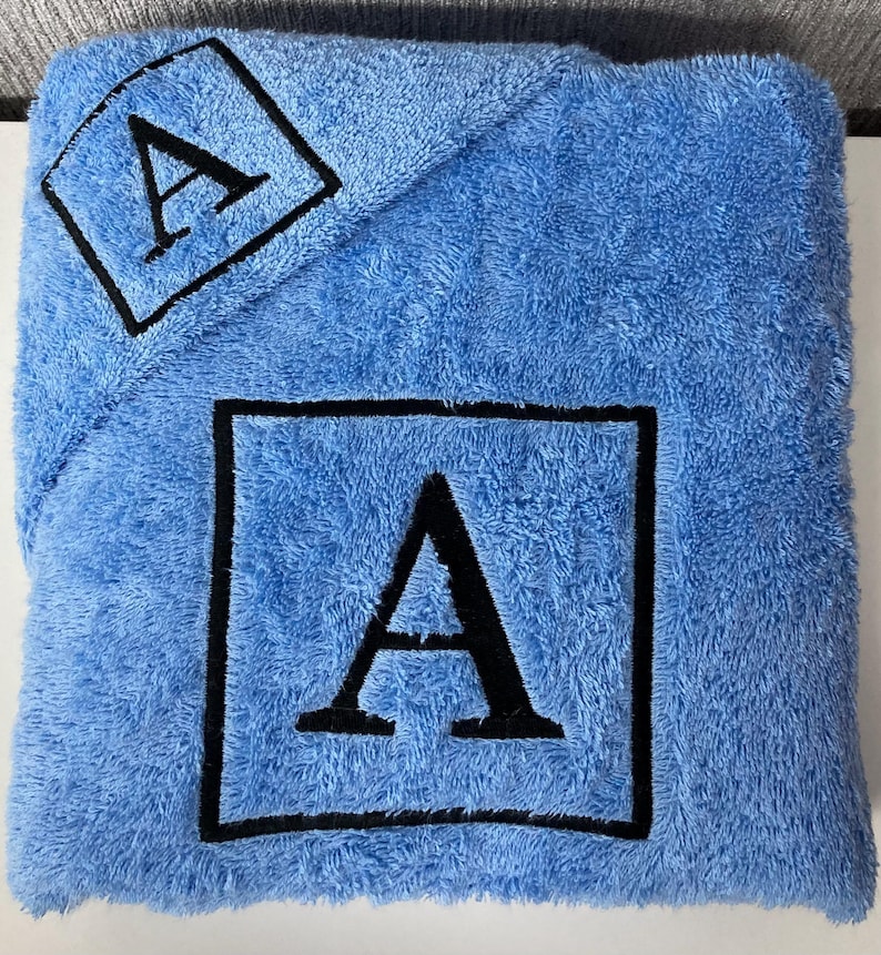 Personalised Monogram Towel: Embroidered 500 GMS Cotton Towels, Square Monogram Design Cobalt