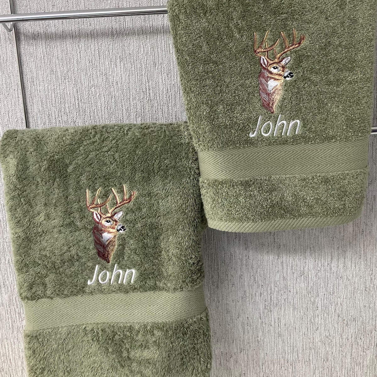 Sage Green Personalized Embroidered Towels, Scottish Stag Design, 600gm Towels - Etsy