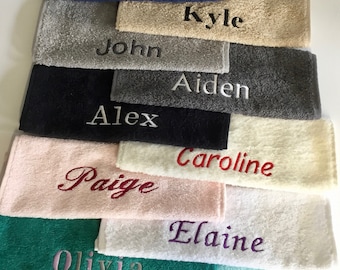 Personalised Towels, Supersoft, Quality 500gm Facecloths, Hand Towels and Bath towels, Embroidered with ANY NAME