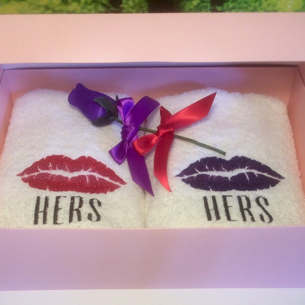 Embroidered Towels, Hers & Hers, Anniversary/Wedding Hand Towel Set