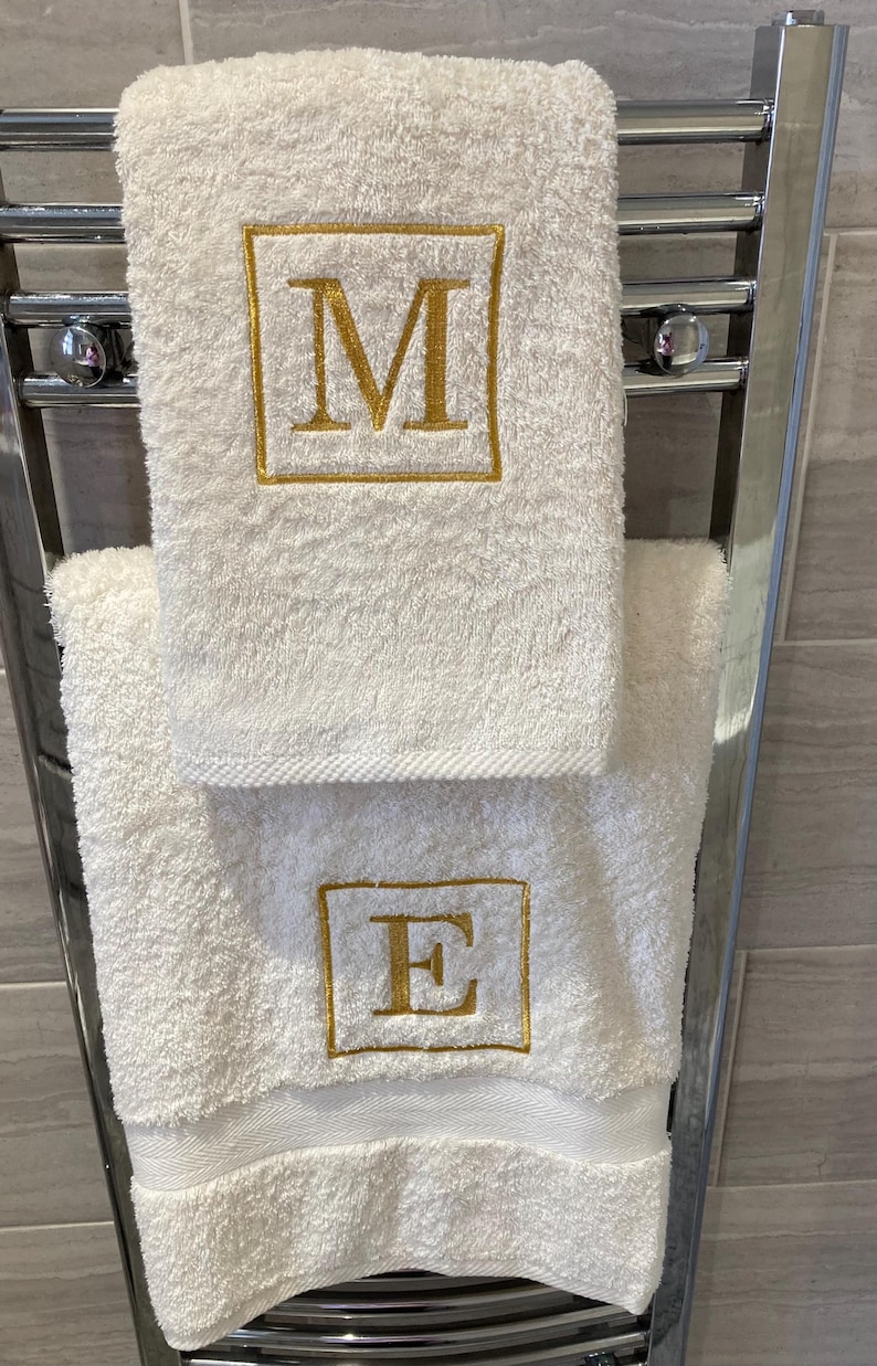 Personalised Monogram Towel: Embroidered 500 GMS Cotton Towels, Square Monogram Design image 19